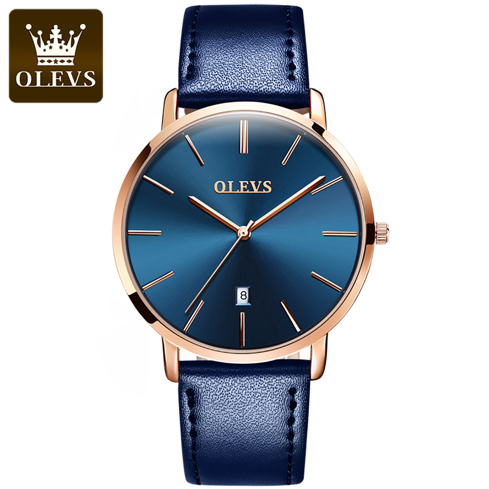Leather Watch Band Men - Montre à Quartz originale OLEVS pour